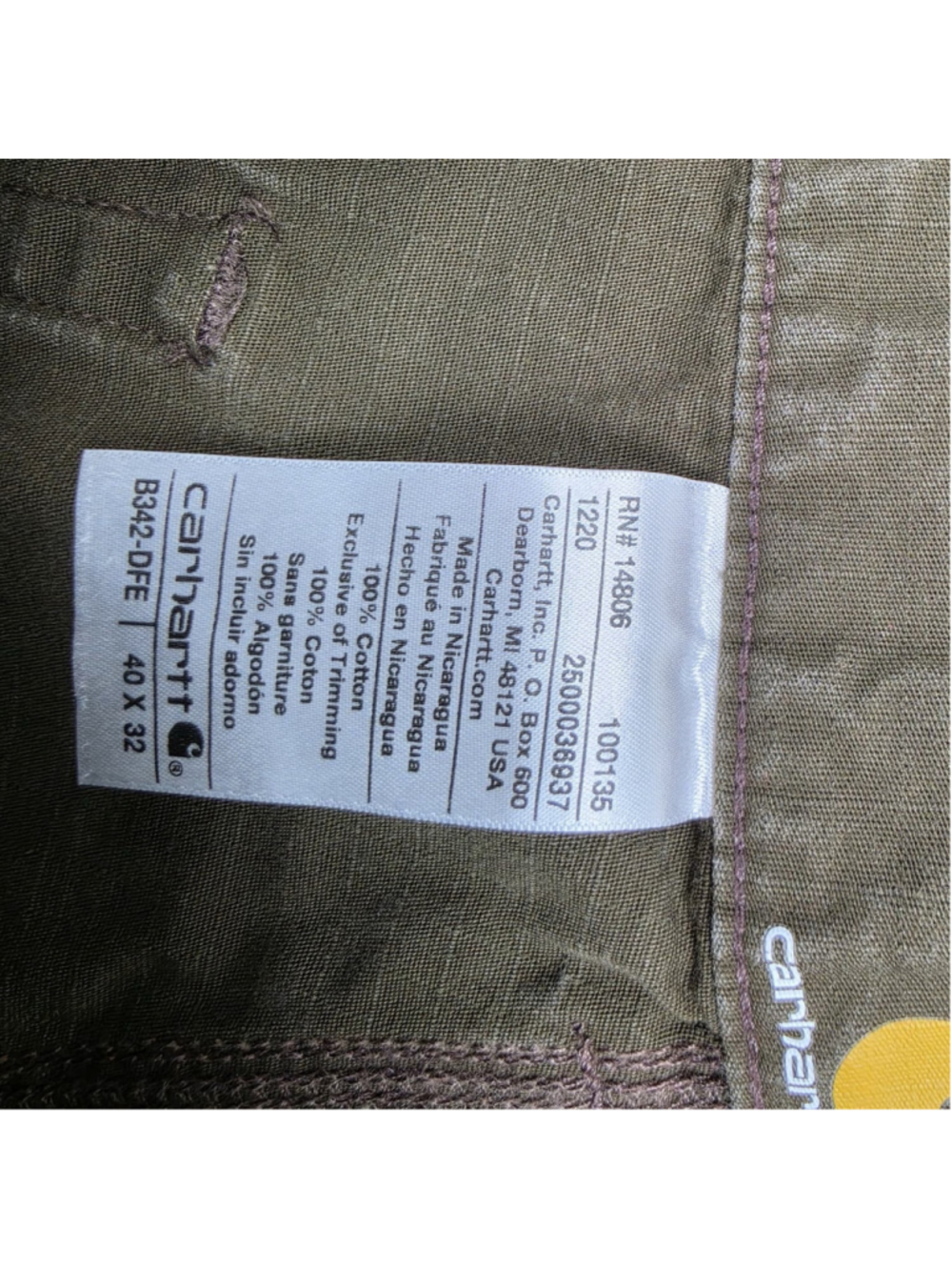 Carhartt Double Knee Cargo Pants Mens 40x32 Olive Brown Ripstop Workwear Utility - Picture 7 of 13